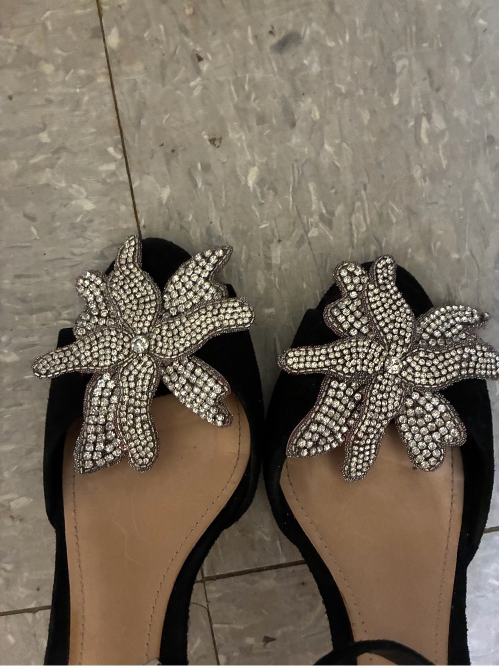 Schutz Black Suede Crystal Flower Ankle-Strap Sandals size 9 - Picture 9 of 10